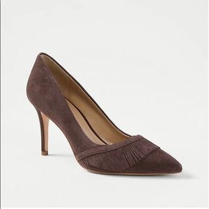 Ann Taylor Fringe Suede High Heel Pumps in Pure Chocolate Size 9